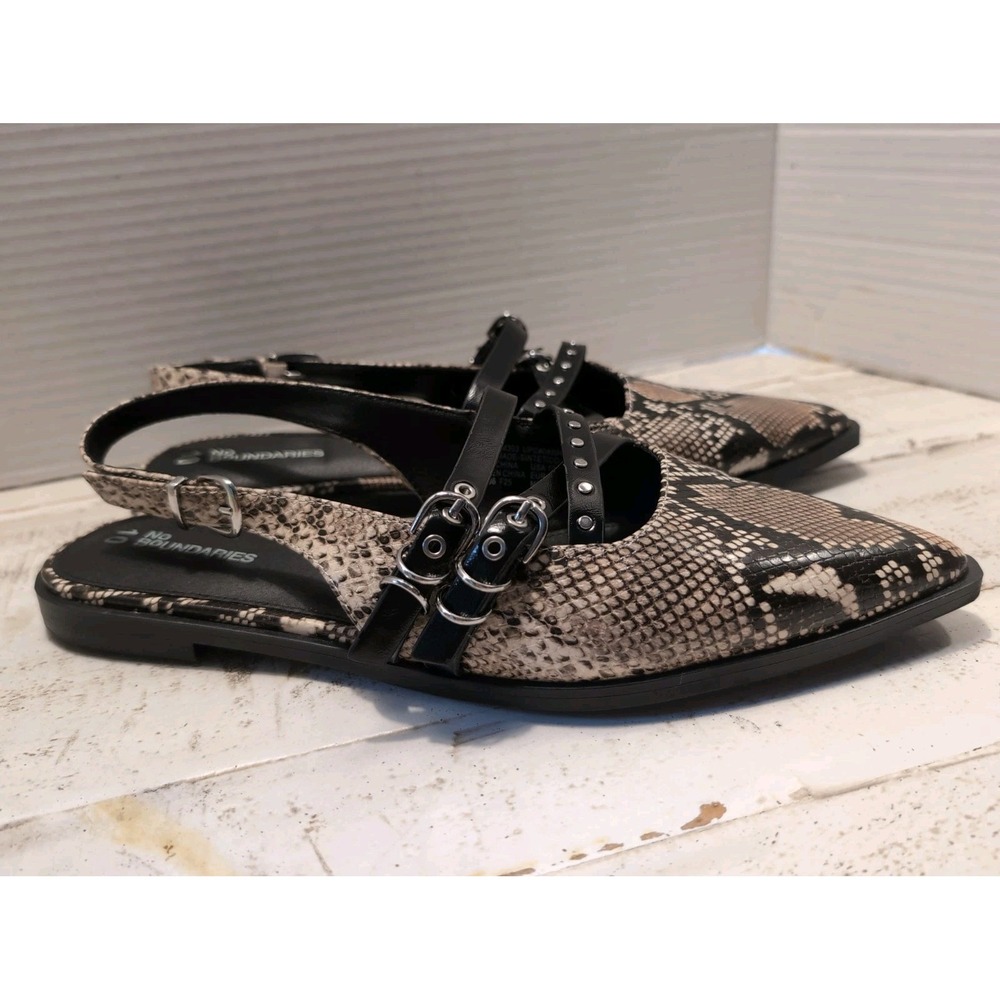 No Boundaries Womens Snake Print Slingback Pointed Toe Flats Size 10 Memory Foam